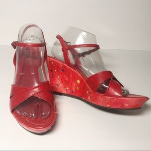 Franco Sarto Red Floral Wedge Sandals